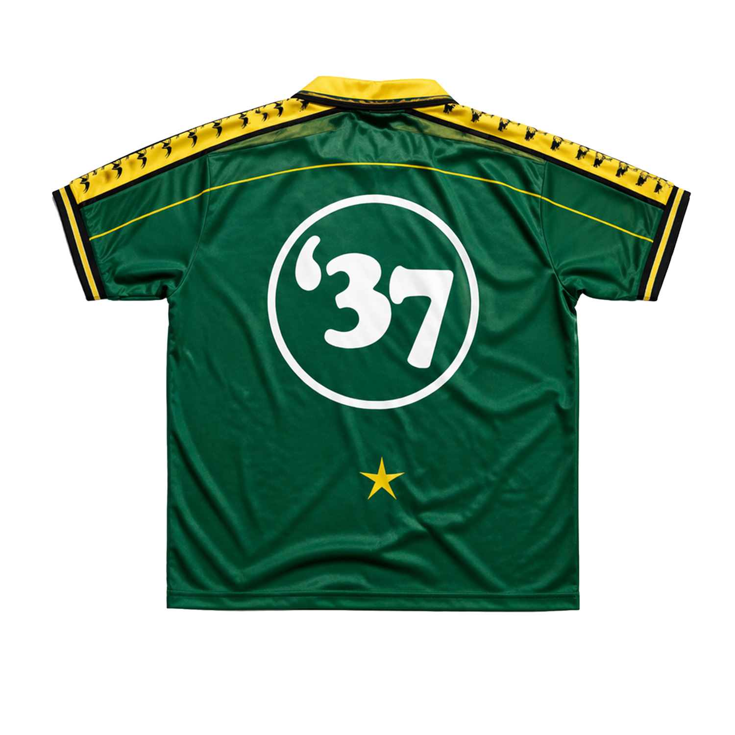 Green DMA'S sports jersey with number 37 and yellow accents.